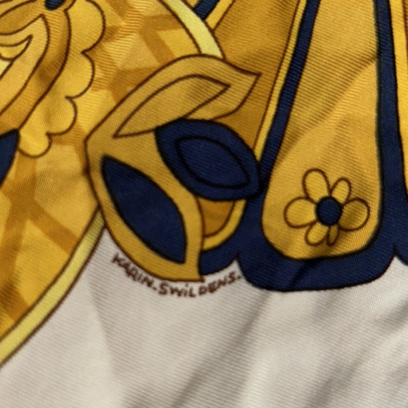 RARE HERMES x KARIN SWILDENS gorgeous silk, CENDRILLION square scarf 1970s w/box - Picture 7 of 11